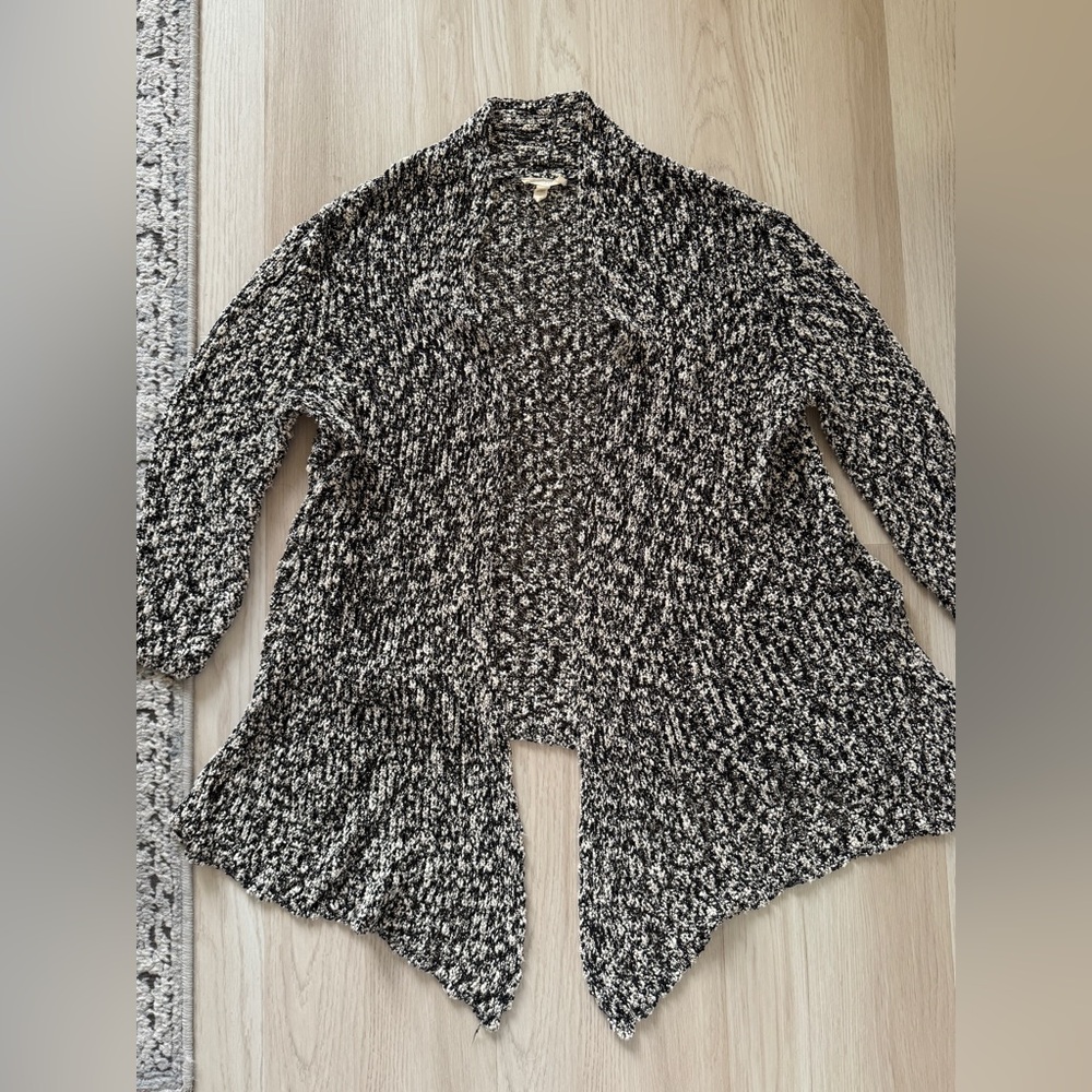 Eileen Fisher Open Waterfall Cardigan sweater chunky knit asymmetrical marled L